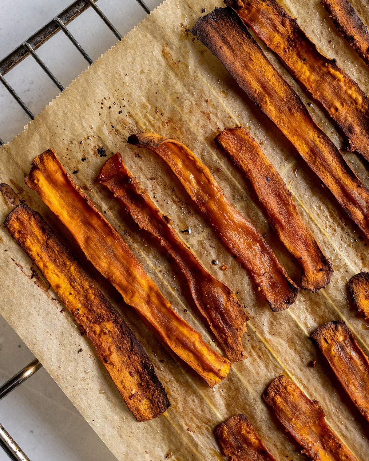 carrot bacon on a lined tray