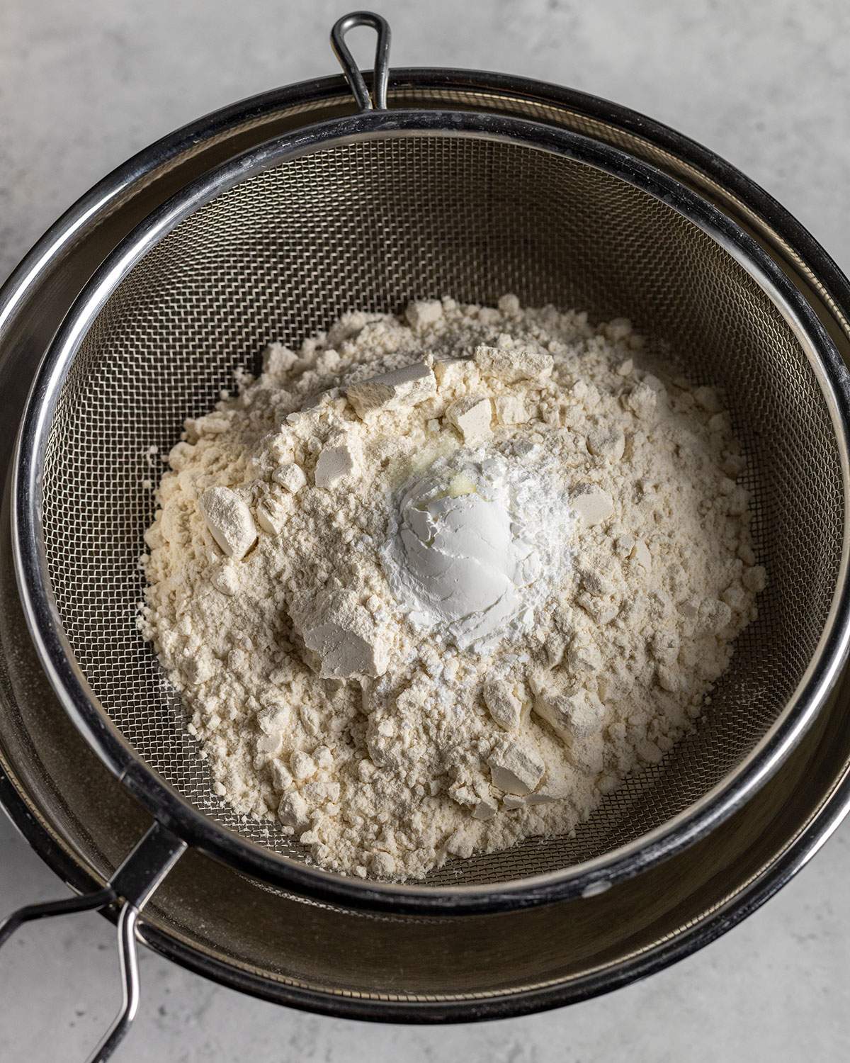 dry ingredients in a sieve