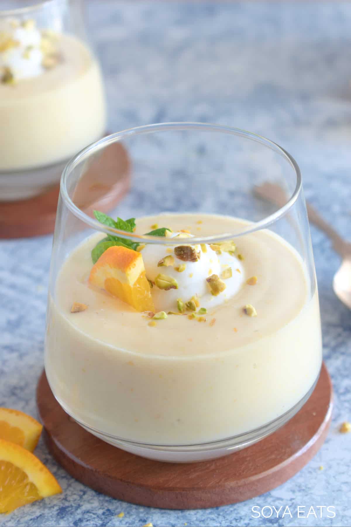 a glass filled with silken tofu pudding dessert