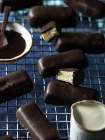 vegan kinder chocolate bars on a baking tray