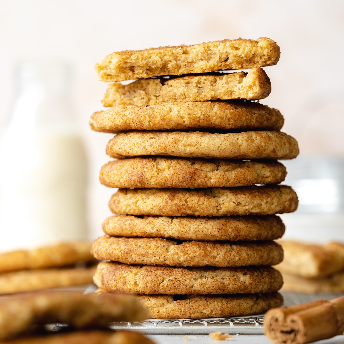a stack of vegan snickerdoodle cookies