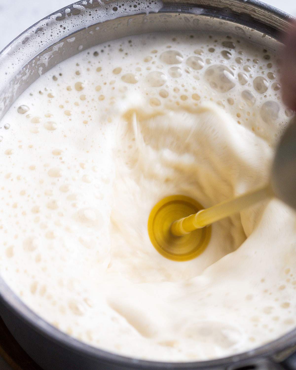 frothing milk with a hand frother