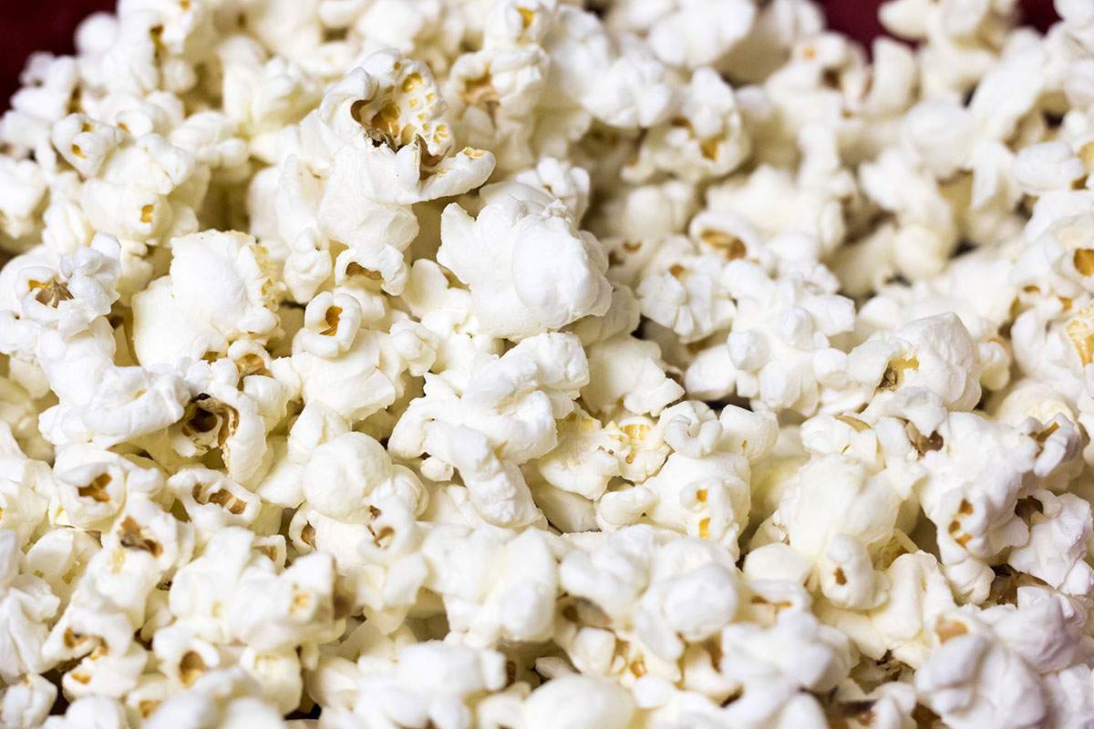 A close up shot of cooked popcorn.