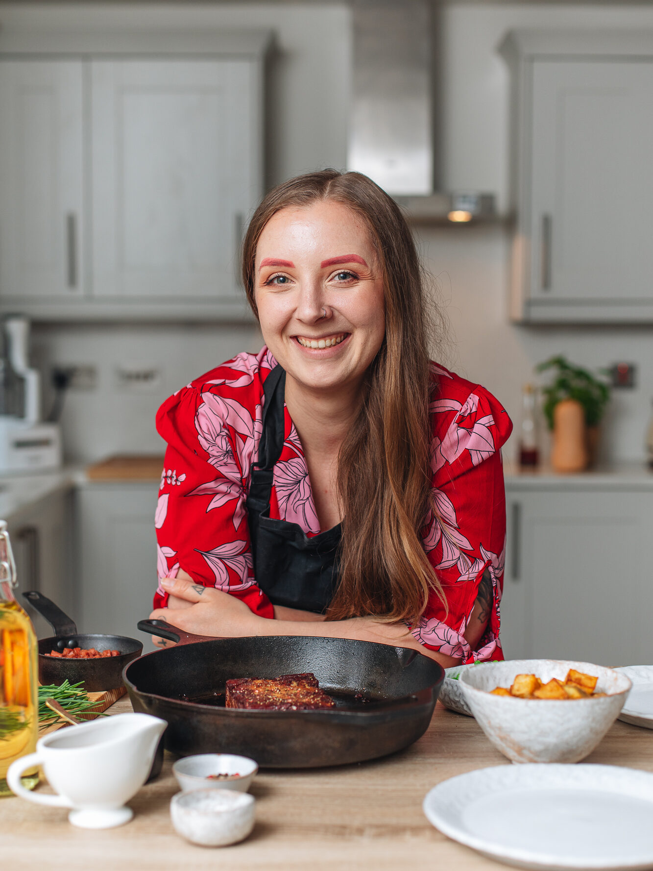 Vegan Food Photographer and Food Blogger Romy London in the kitchen.