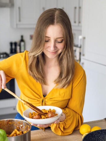 Food Blogger and Photographer Romy London dishing up a recipe in the kitchen.