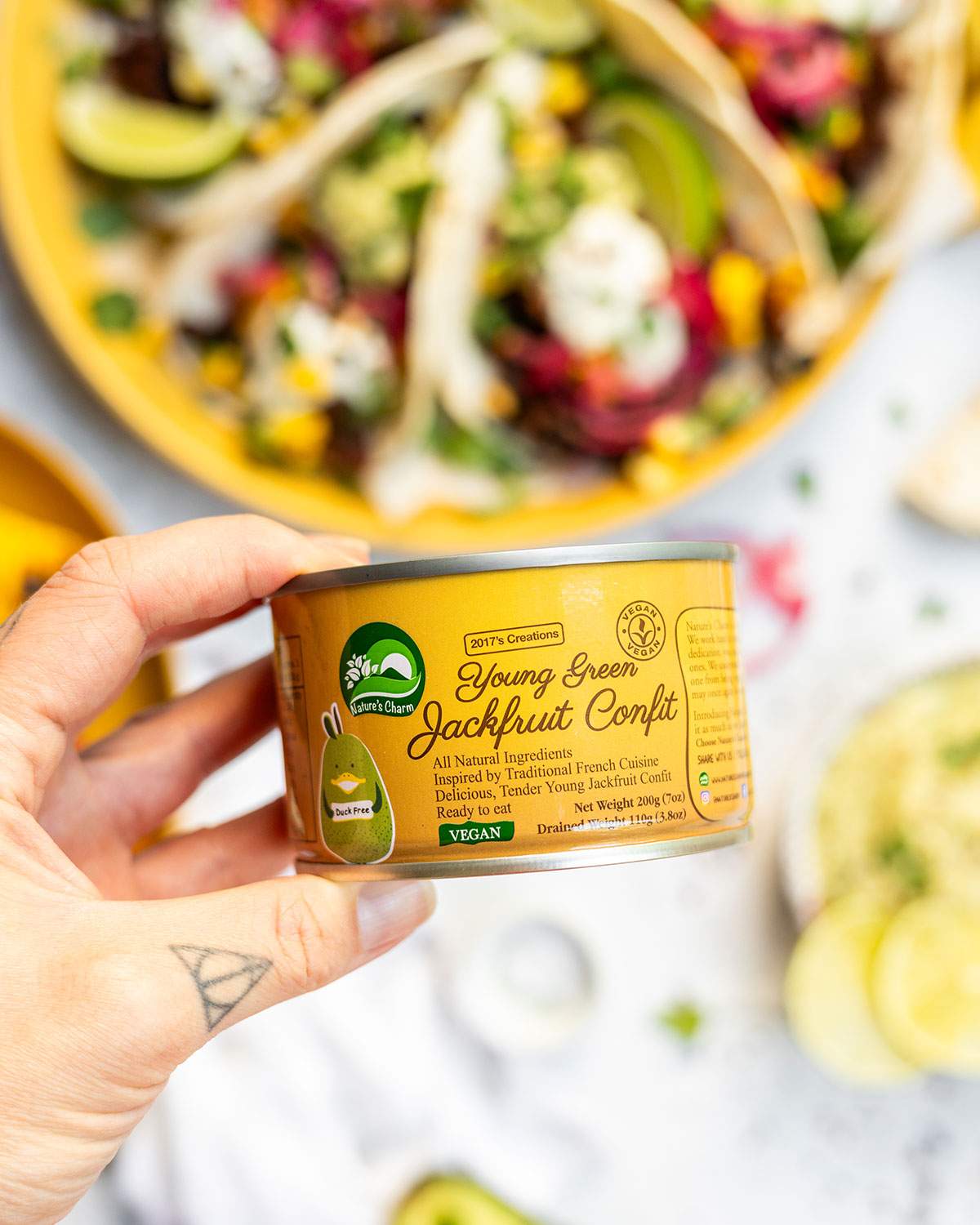 A tin of Nature's Charm Young Green Jackfruit Confit.
