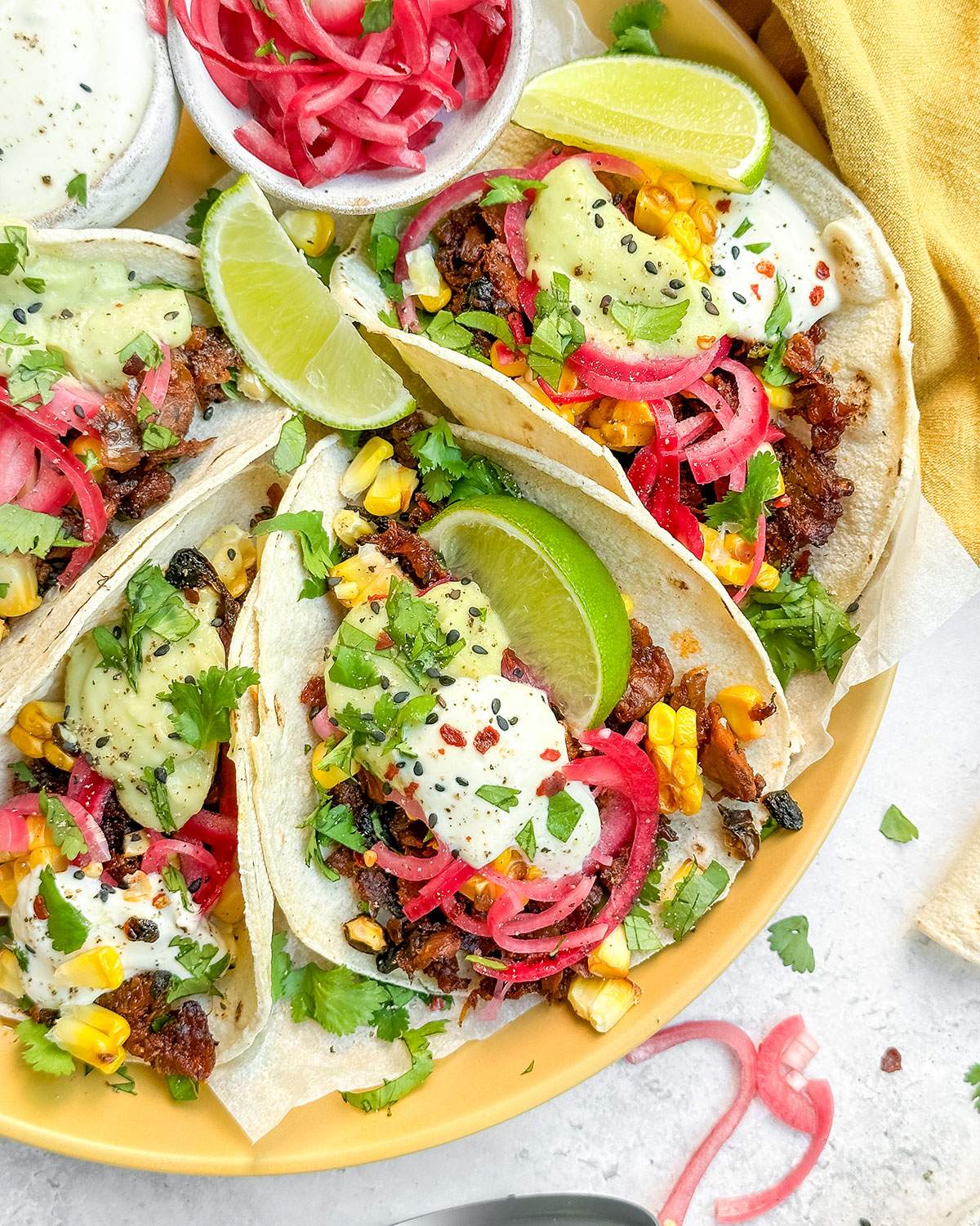 Jackfruit Tacos on a plate up close.