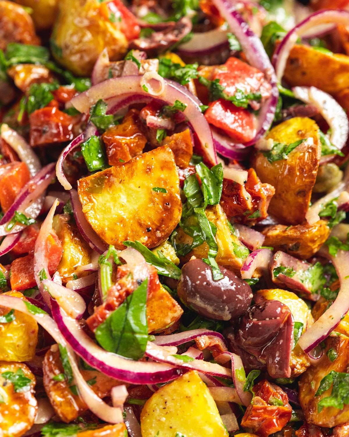Close up of Italian Style Potato Salad in a bowl.