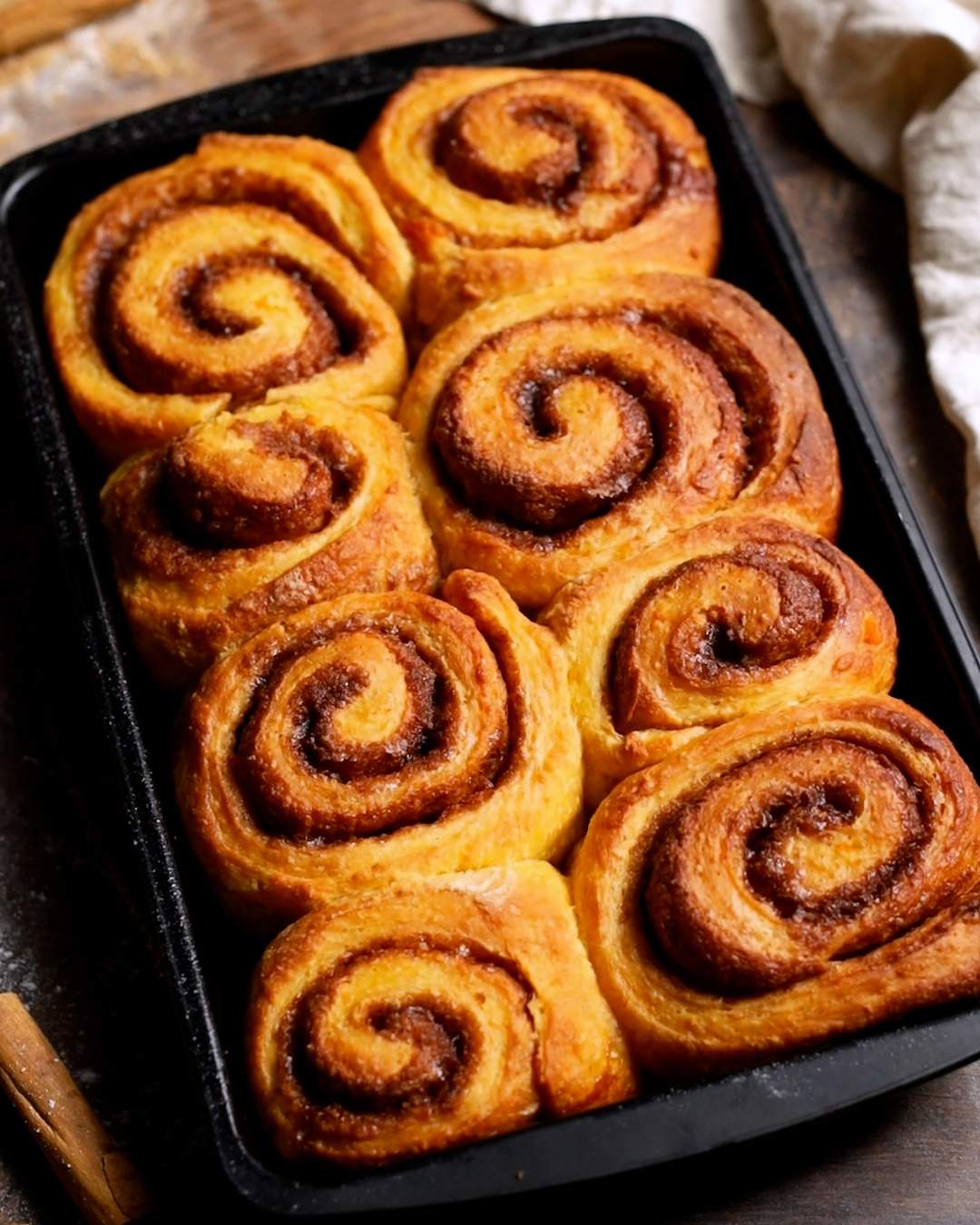 Freshly baked sweet potato cinnamon rolls.