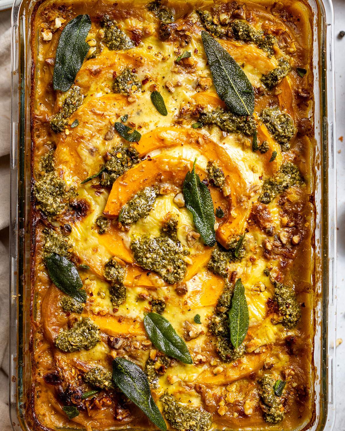 Freshly baked butternut squash traybake.
