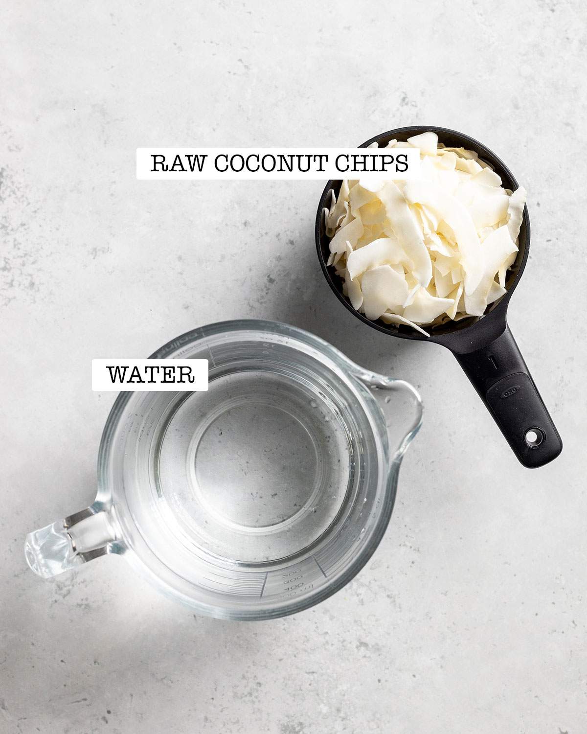 Ingredients for coconut cream with labels.