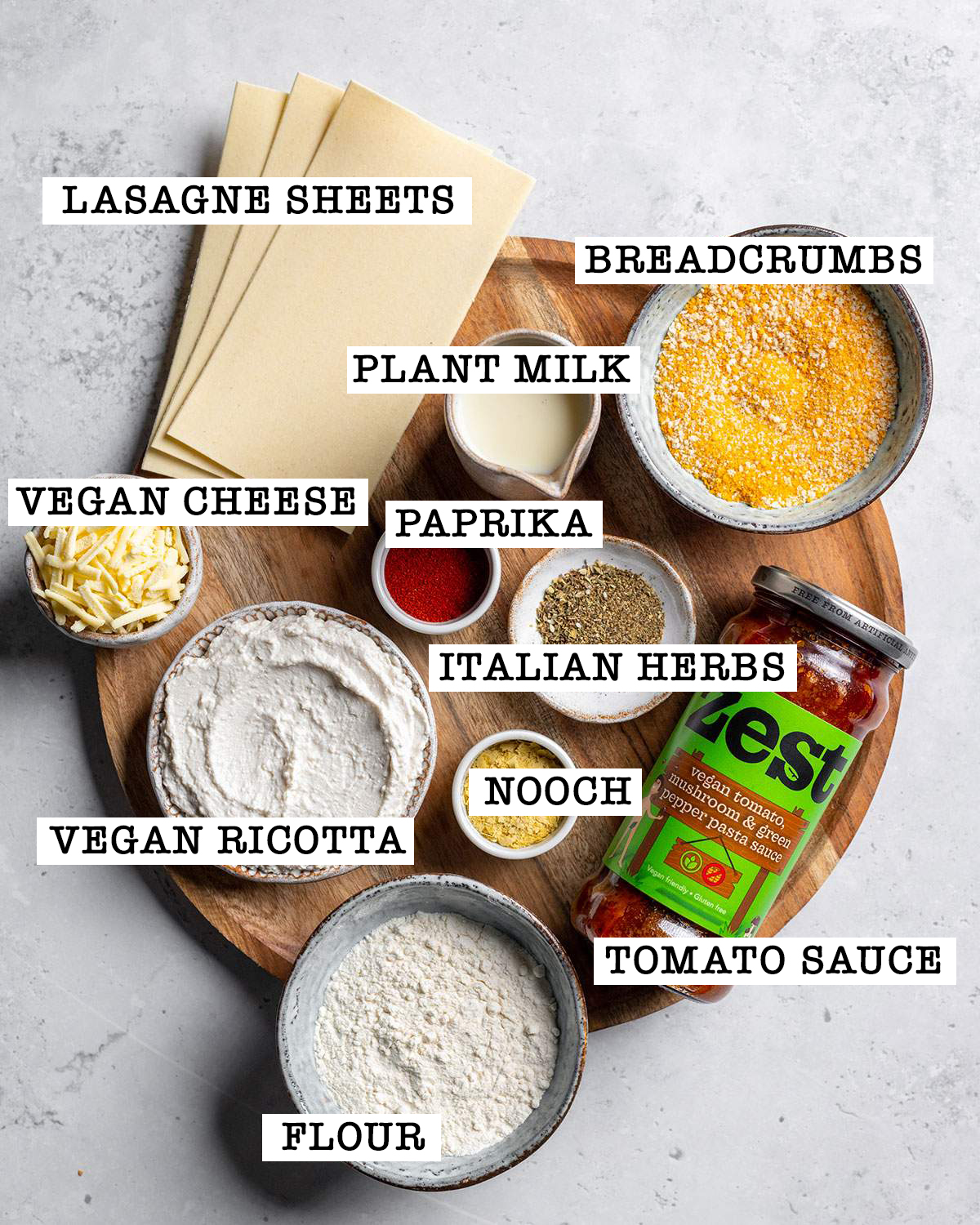 Ingredients for stuffed lasagna rolls.