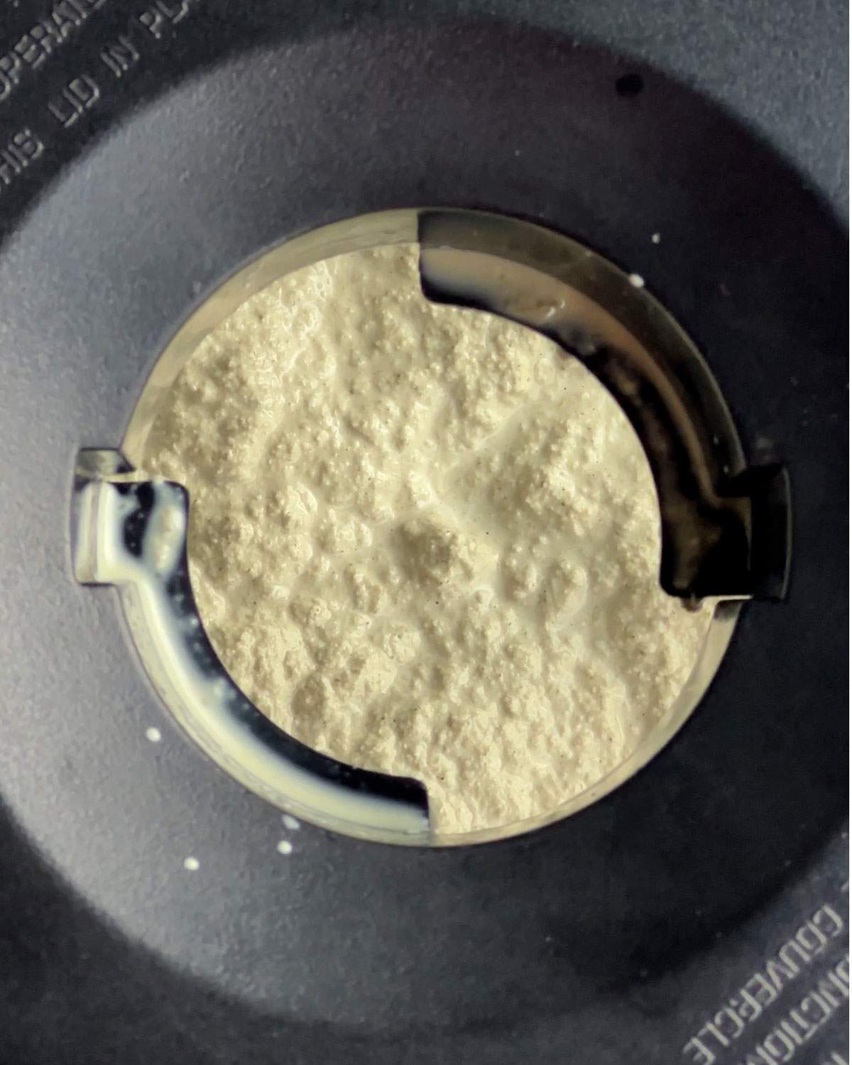 Blended pumpkin seeds in a blender.