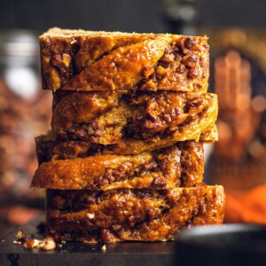 Slices of Vegan pumpkin spice babka.
