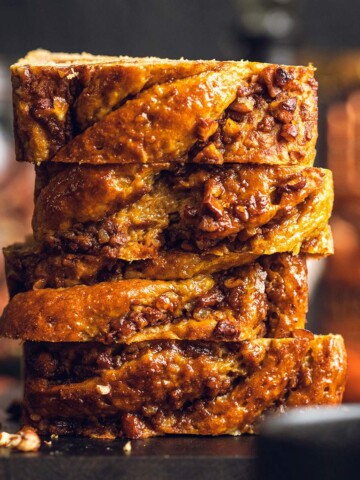 Slices of Vegan pumpkin spice babka.