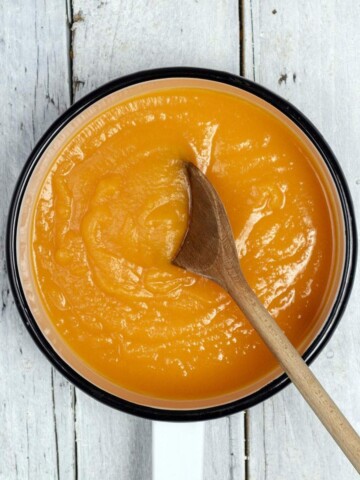 Smooth pumpkin puree in a saucepan.