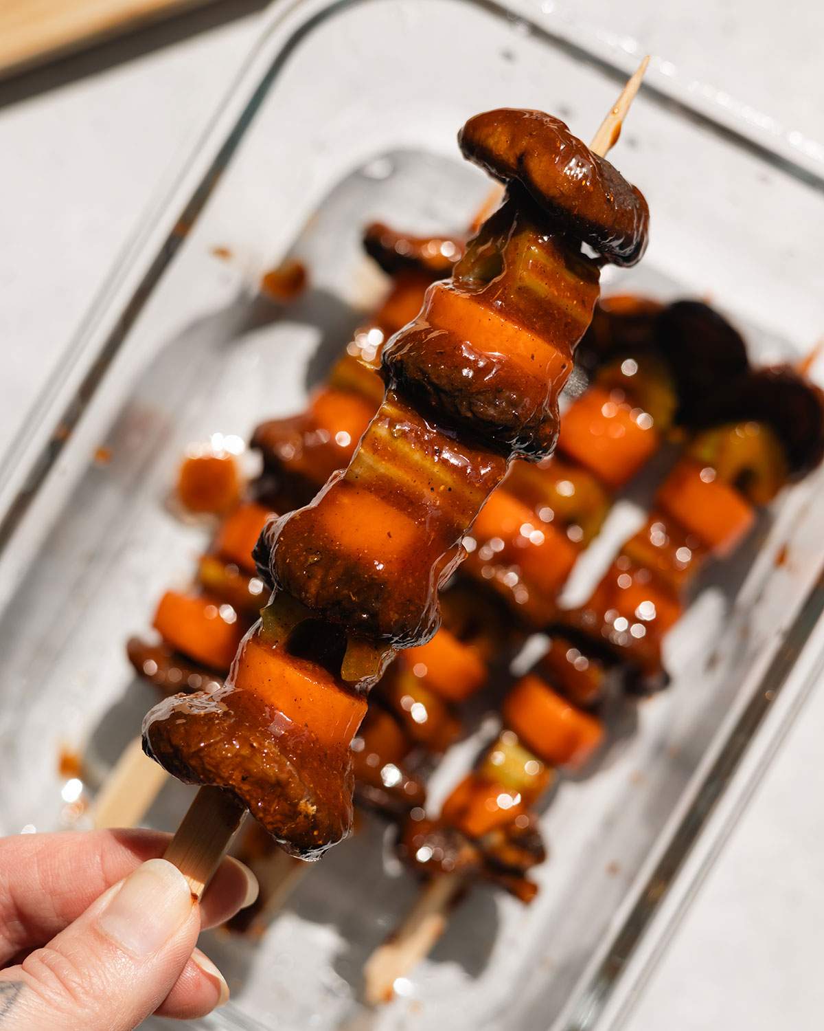 Marinade on a skewer.